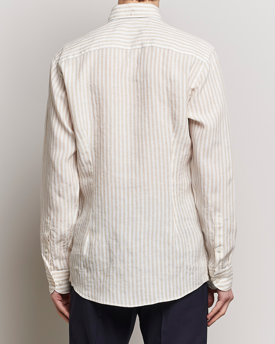 Mies | Kauluspaidat | Eton | Slim Fit Striped Linen Shirt Beige/White
