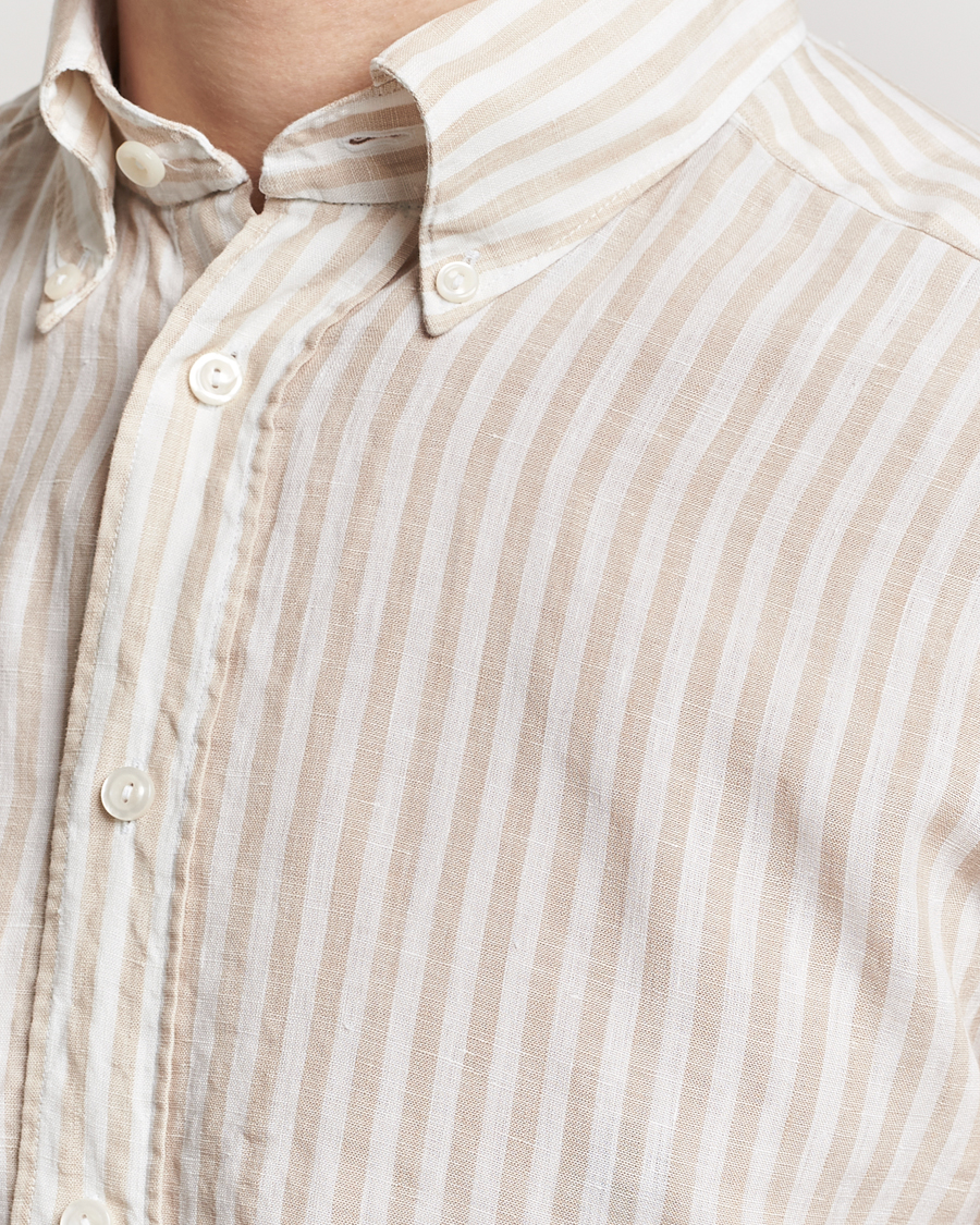 Mies | Kauluspaidat | Eton | Slim Fit Striped Linen Shirt Beige/White