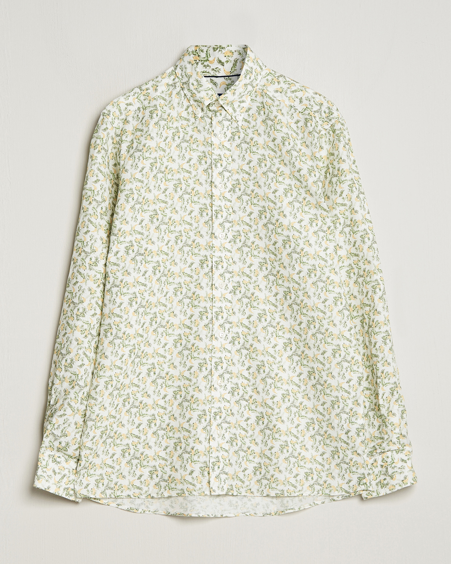 Mies | Kauluspaidat | Eton | Contemporary Fit Printed Linen Shirt Green Banana
