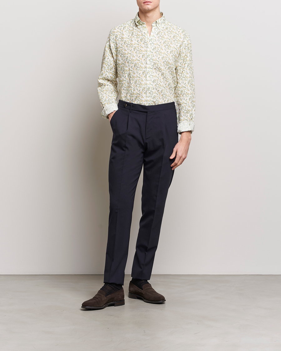 Mies | Kauluspaidat | Eton | Contemporary Fit Printed Linen Shirt Green Banana