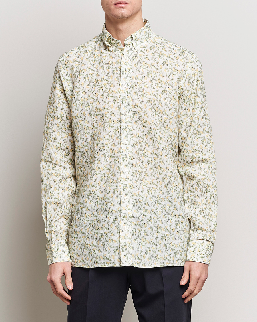 Mies |  | Eton | Contemporary Fit Printed Linen Shirt Green Banana