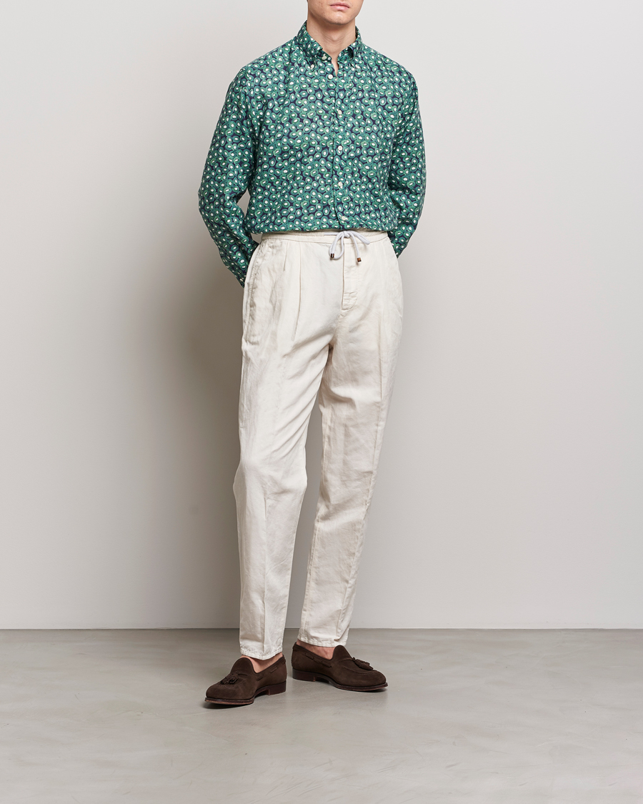 Mies |  | Eton | Contemporary Fit Printed Linen Shirt Green Kiwi