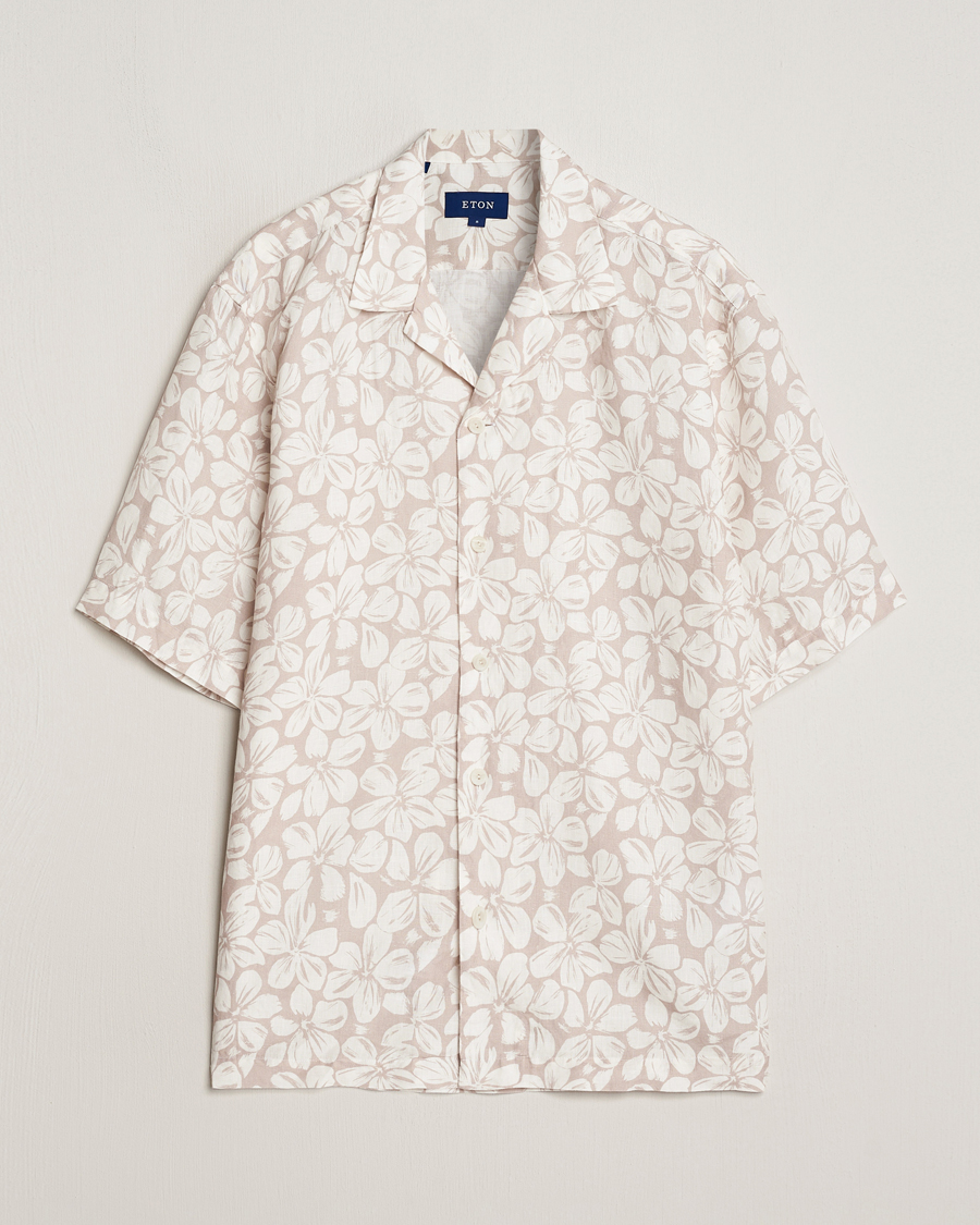 Mies | Kauluspaidat | Eton | Printed Floral Linen Resort Shirt Beige