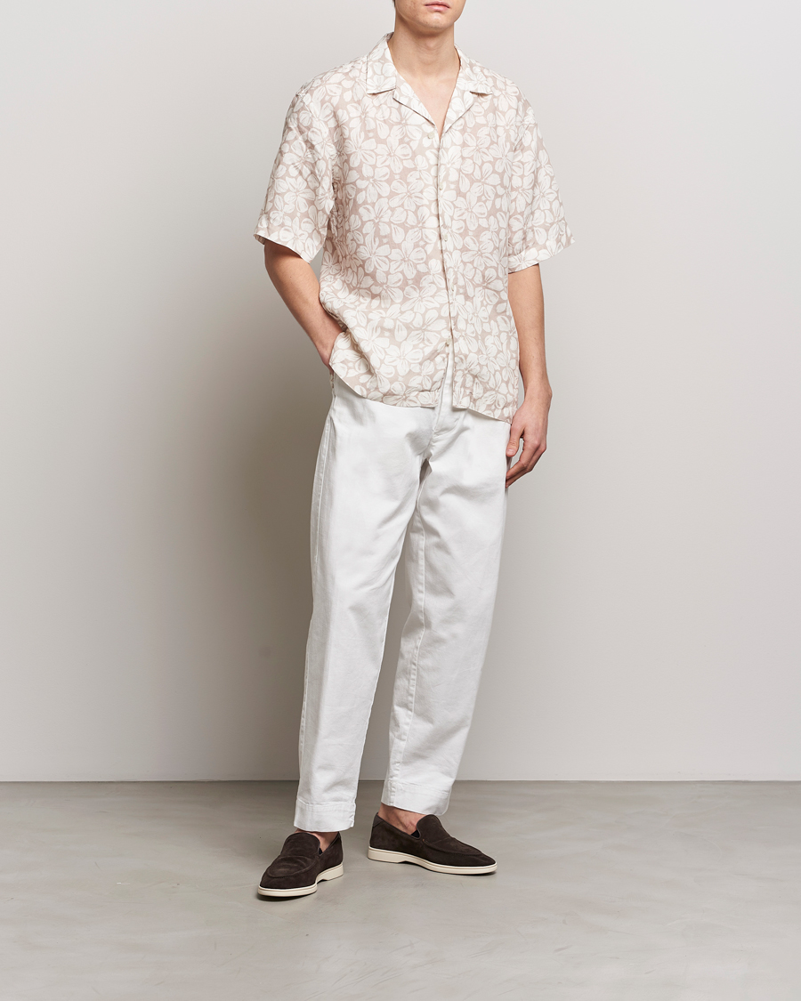 Mies | Kauluspaidat | Eton | Printed Floral Linen Resort Shirt Beige