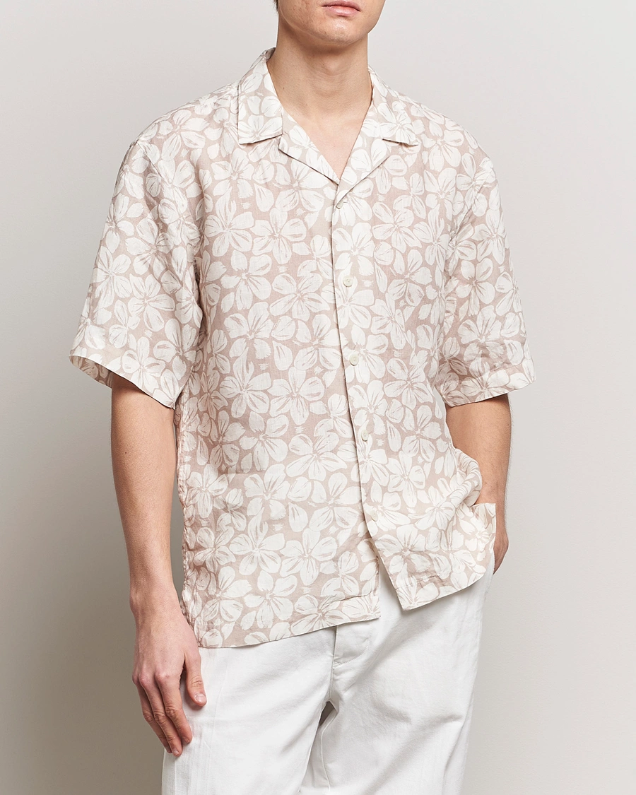 Mies | Lyhythihaiset kauluspaidat | Eton | Printed Floral Linen Resort Shirt Beige