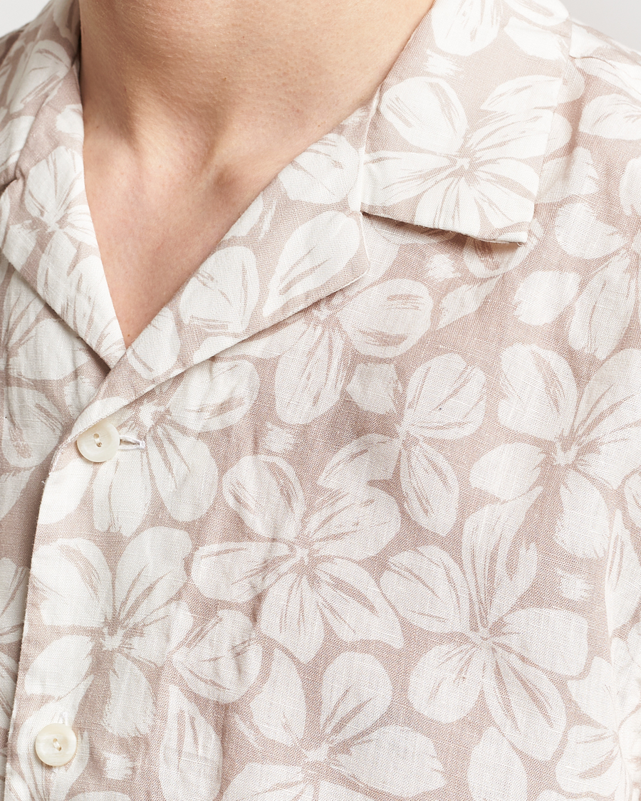 Mies | Kauluspaidat | Eton | Printed Floral Linen Resort Shirt Beige