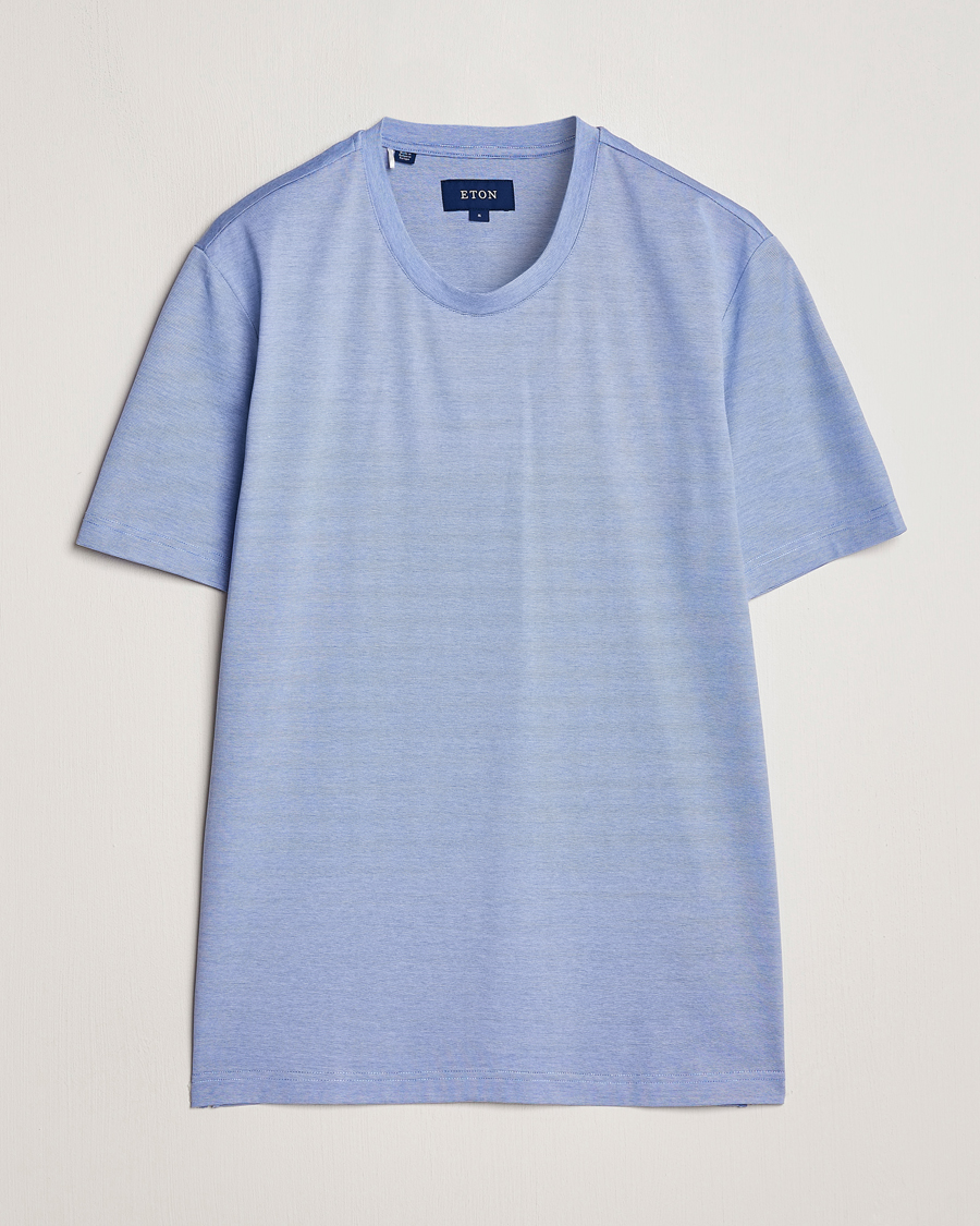 Mies | T-paidat | Eton | Mercerized Jersey Crew Neck T-Shirt Mid Blue
