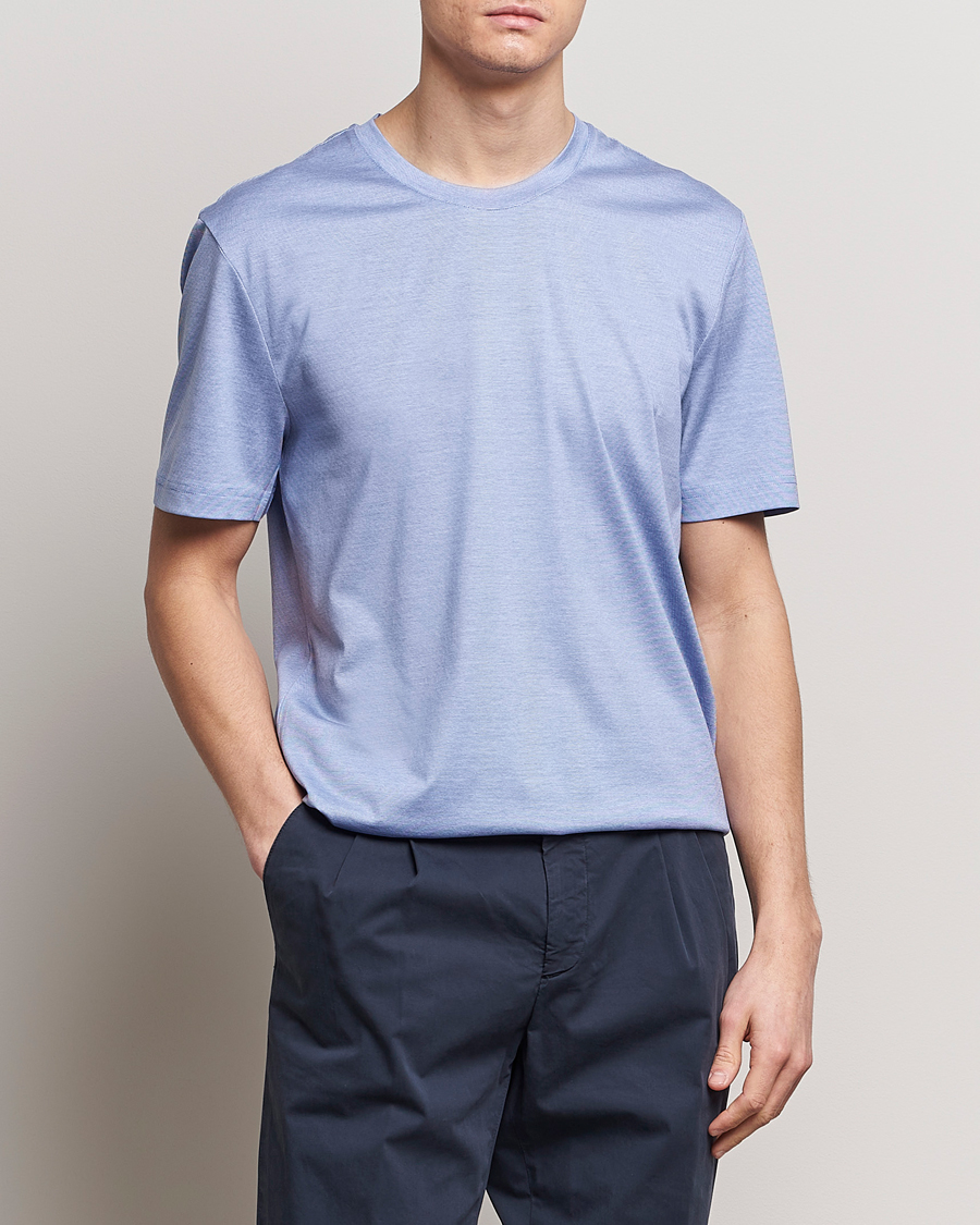 Mies | T-paidat | Eton | Mercerized Jersey Crew Neck T-Shirt Mid Blue