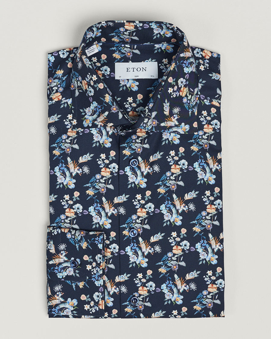 Mies | Kauluspaidat | Eton | Slim Fit Twill Printed Flower Shirt Navy Blue