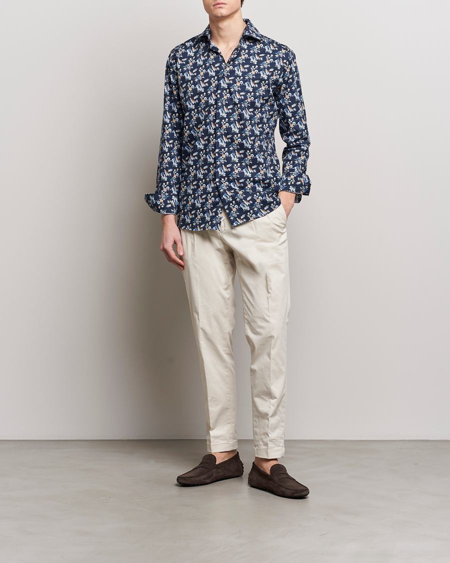 Mies |  | Eton | Slim Fit Twill Printed Flower Shirt Navy Blue
