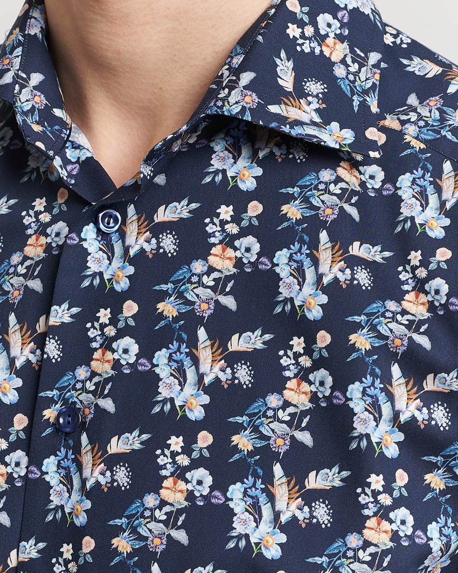 Mies | Kauluspaidat | Eton | Slim Fit Twill Printed Flower Shirt Navy Blue