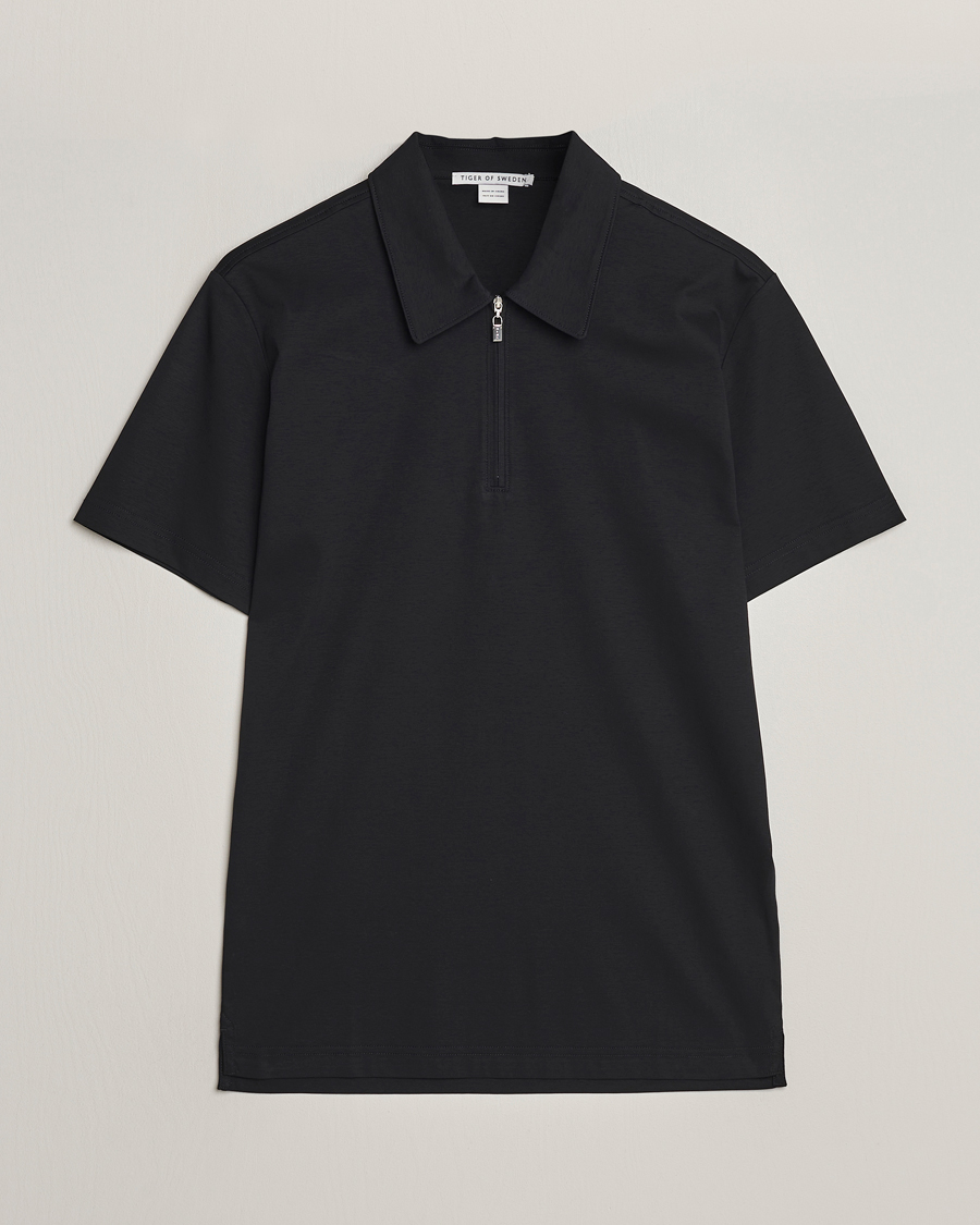 Mies | Pikeet | Tiger of Sweden | Laron Mercerized Cotton Half Zip Polo Black