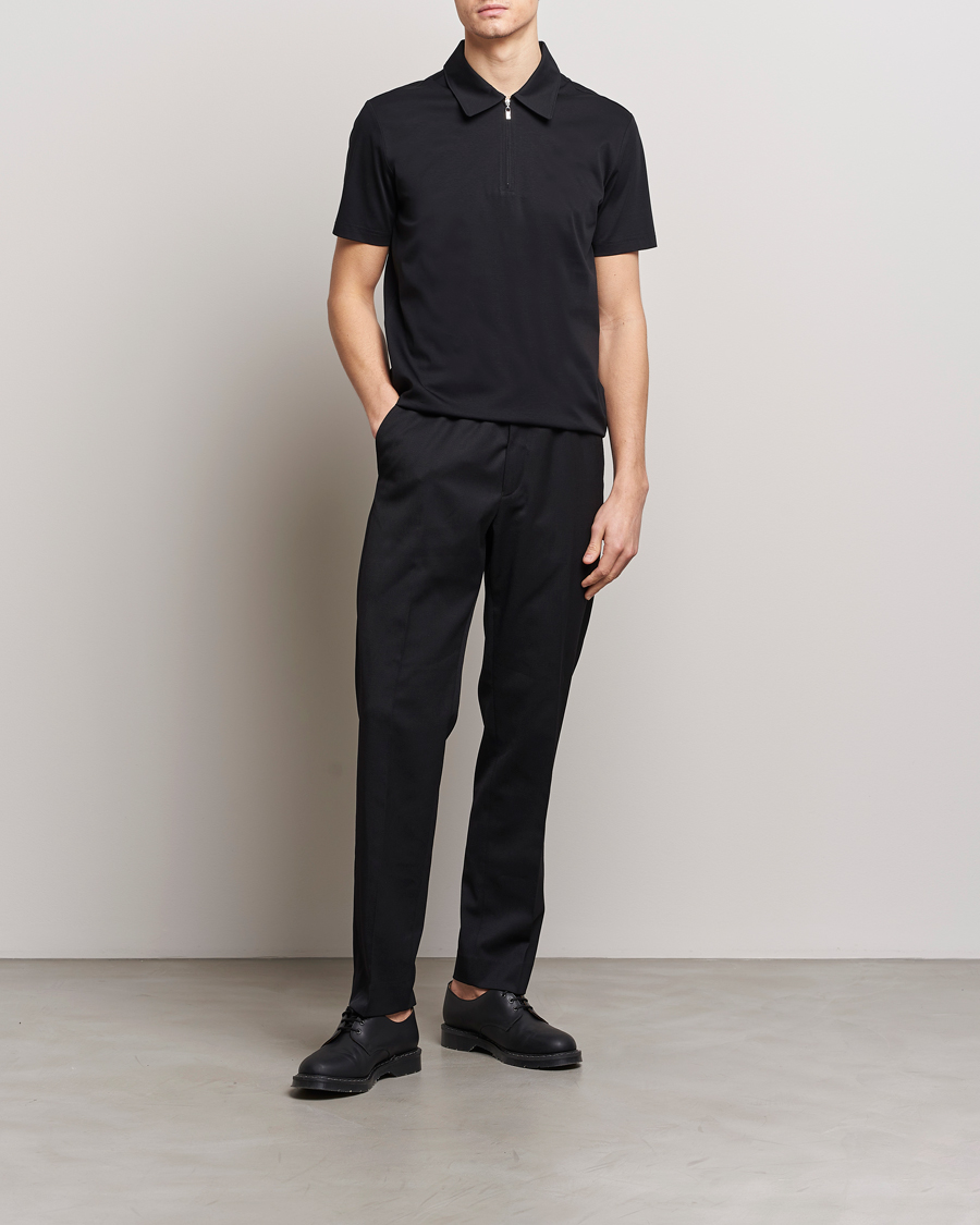 Mies | Pikeet | Tiger of Sweden | Laron Mercerized Cotton Half Zip Polo Black