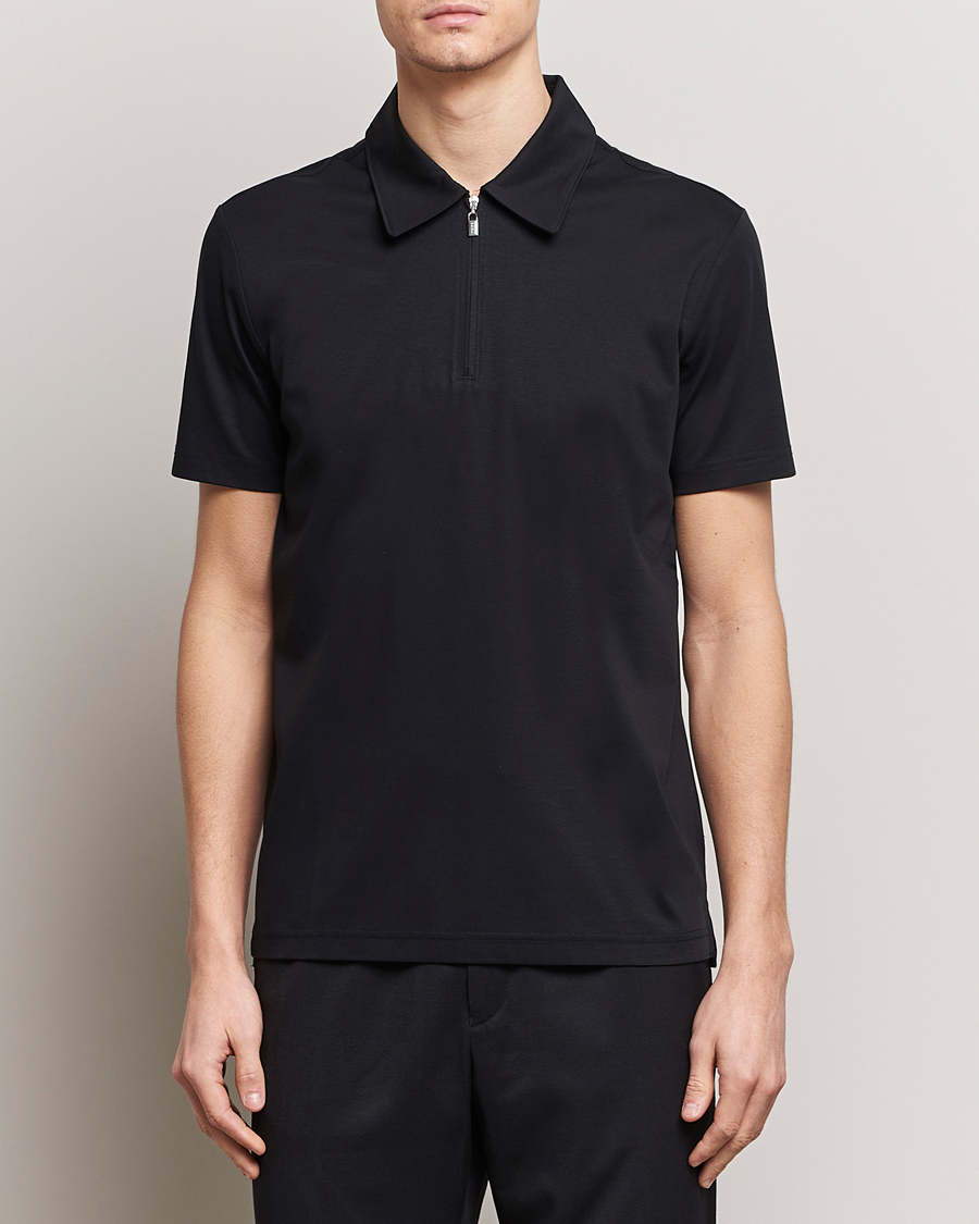 Mies | Pikeet | Tiger of Sweden | Laron Mercerized Cotton Half Zip Polo Black