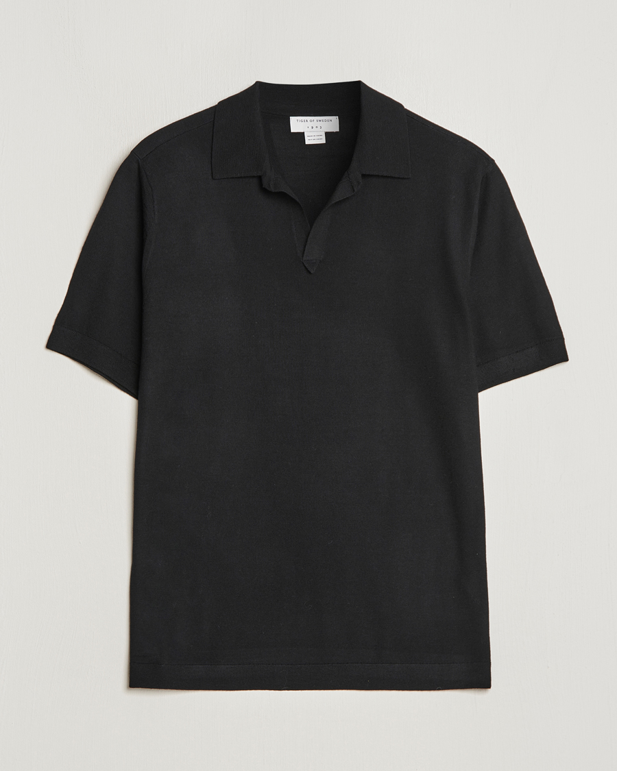 Mies | Pikeet | Tiger of Sweden | Beker Knitted Merino Open Collar Polo Black