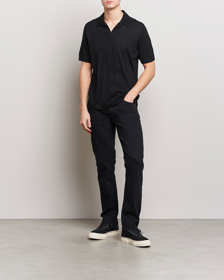 Mies | Pikeet | Tiger of Sweden | Beker Knitted Merino Open Collar Polo Black