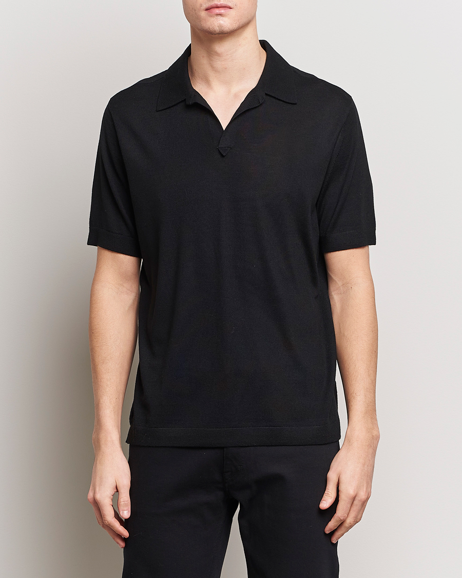 Mies | Pikeet | Tiger of Sweden | Beker Knitted Merino Open Collar Polo Black