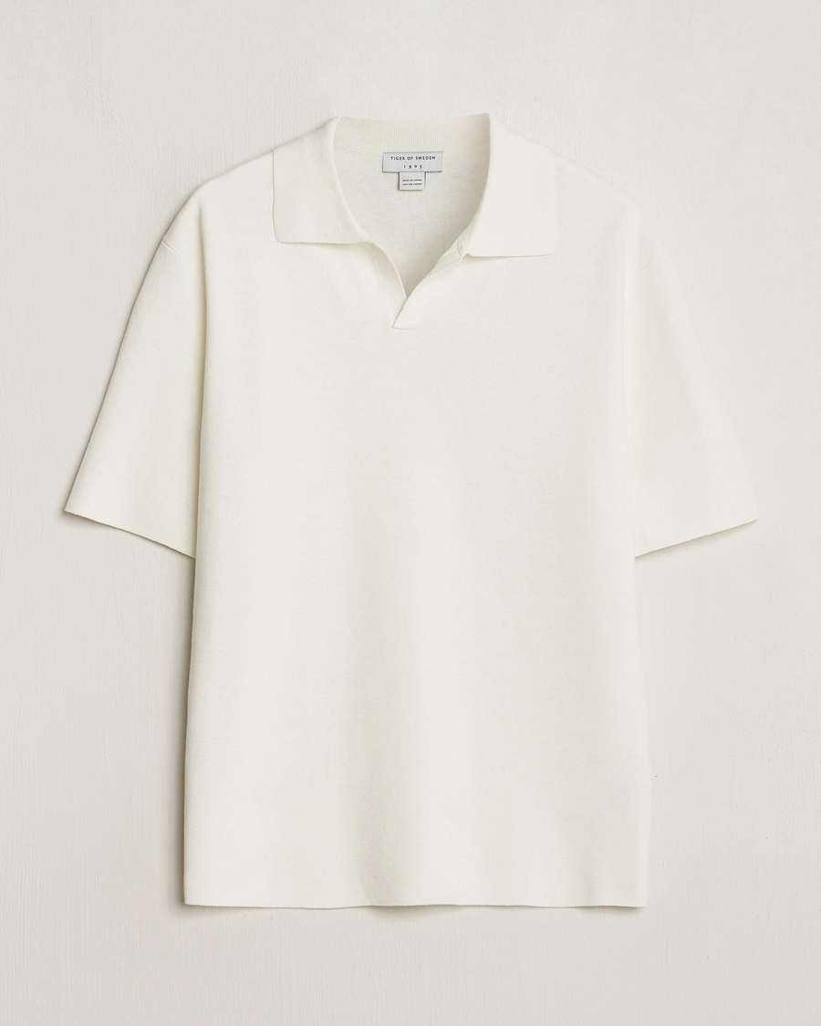 Mies | Pikeet | Tiger of Sweden | Maelon Linen/Cotton Knitted Polo Summer Snow