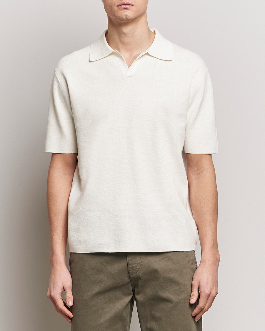 Mies | Pikeet | Tiger of Sweden | Maelon Linen/Cotton Knitted Polo Summer Snow