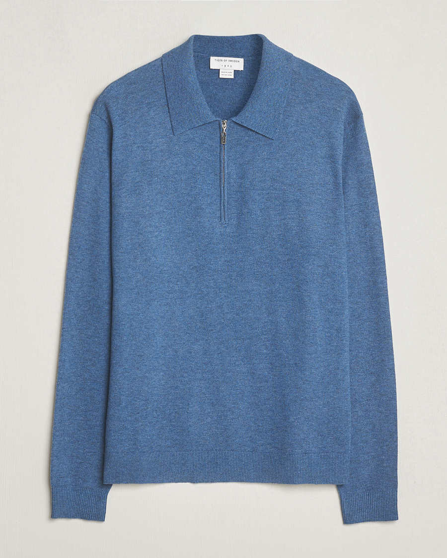 Mies | Puserot | Tiger of Sweden | Orbit Wool/Cotton Half Zip Thunder Blue