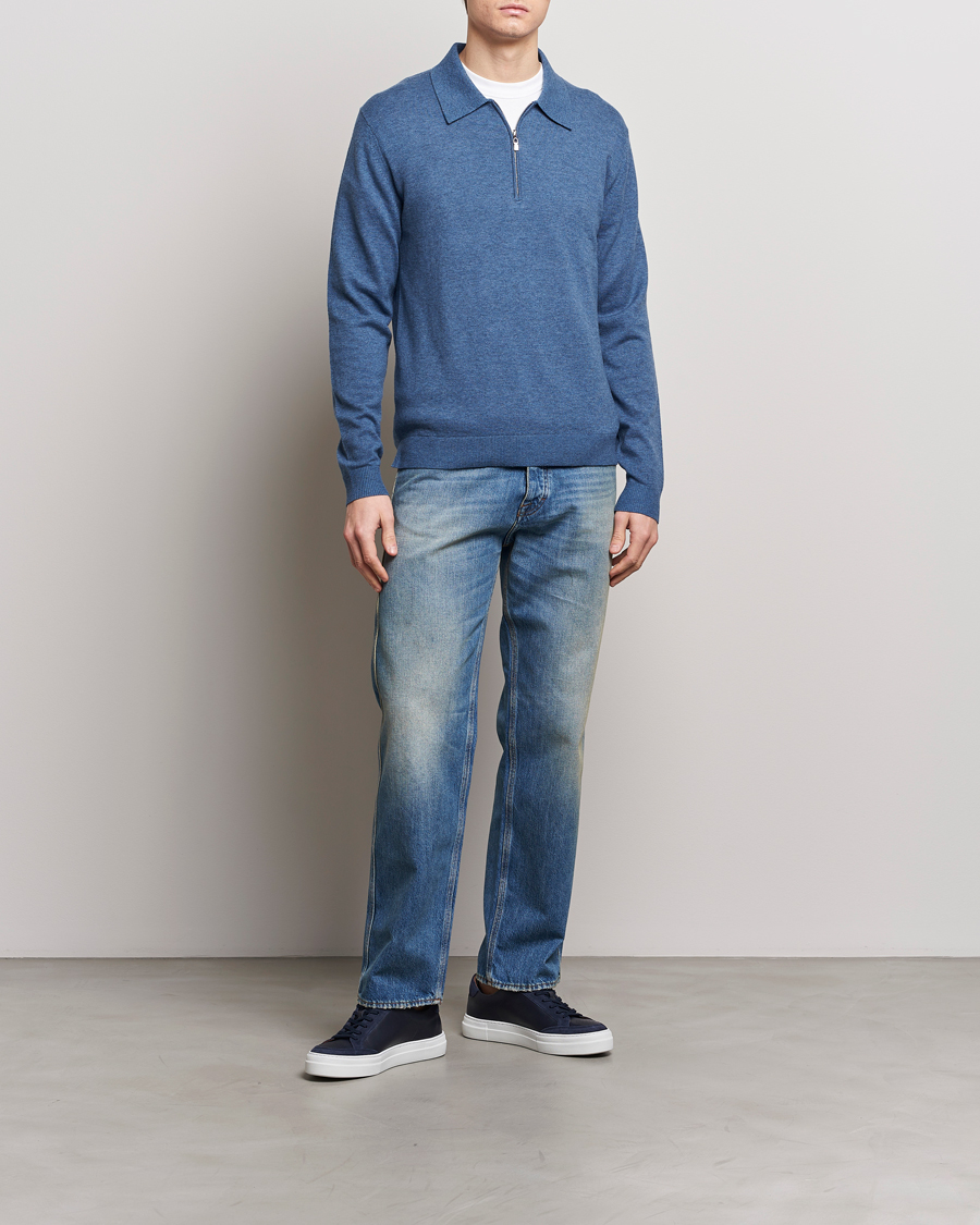 Mies | Puserot | Tiger of Sweden | Orbit Wool/Cotton Half Zip Thunder Blue