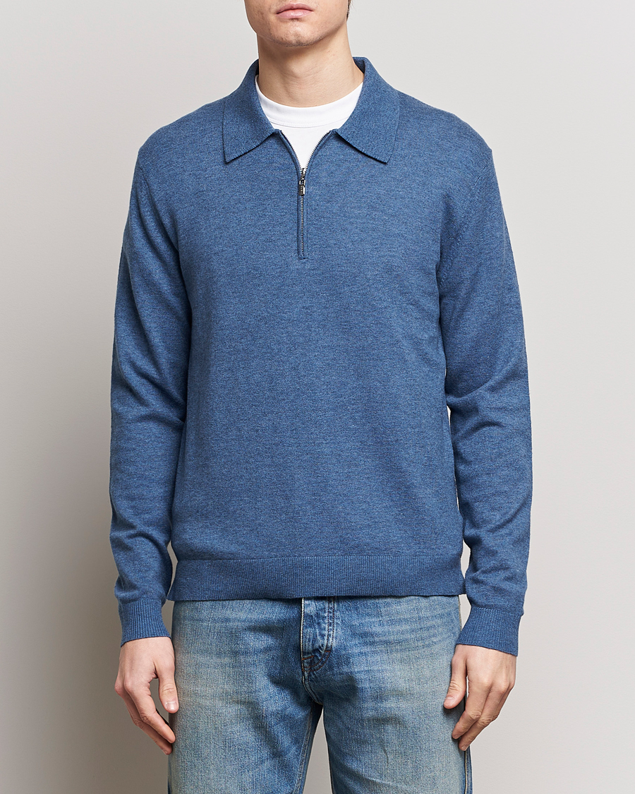 Mies | Puserot | Tiger of Sweden | Orbit Wool/Cotton Half Zip Thunder Blue