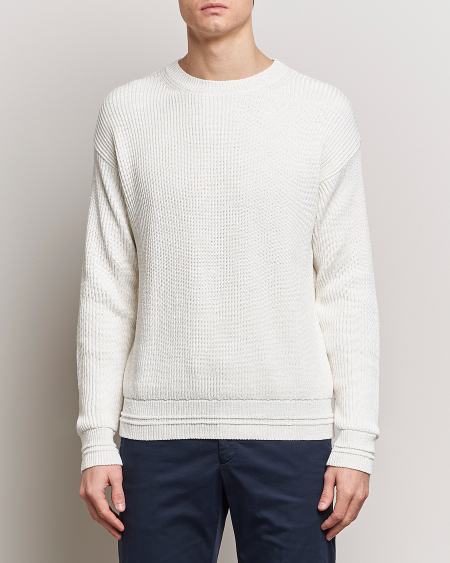 Mies | O-aukkoiset neulepuserot | Kiton | Cotton/Silk Rib Pullover Off White