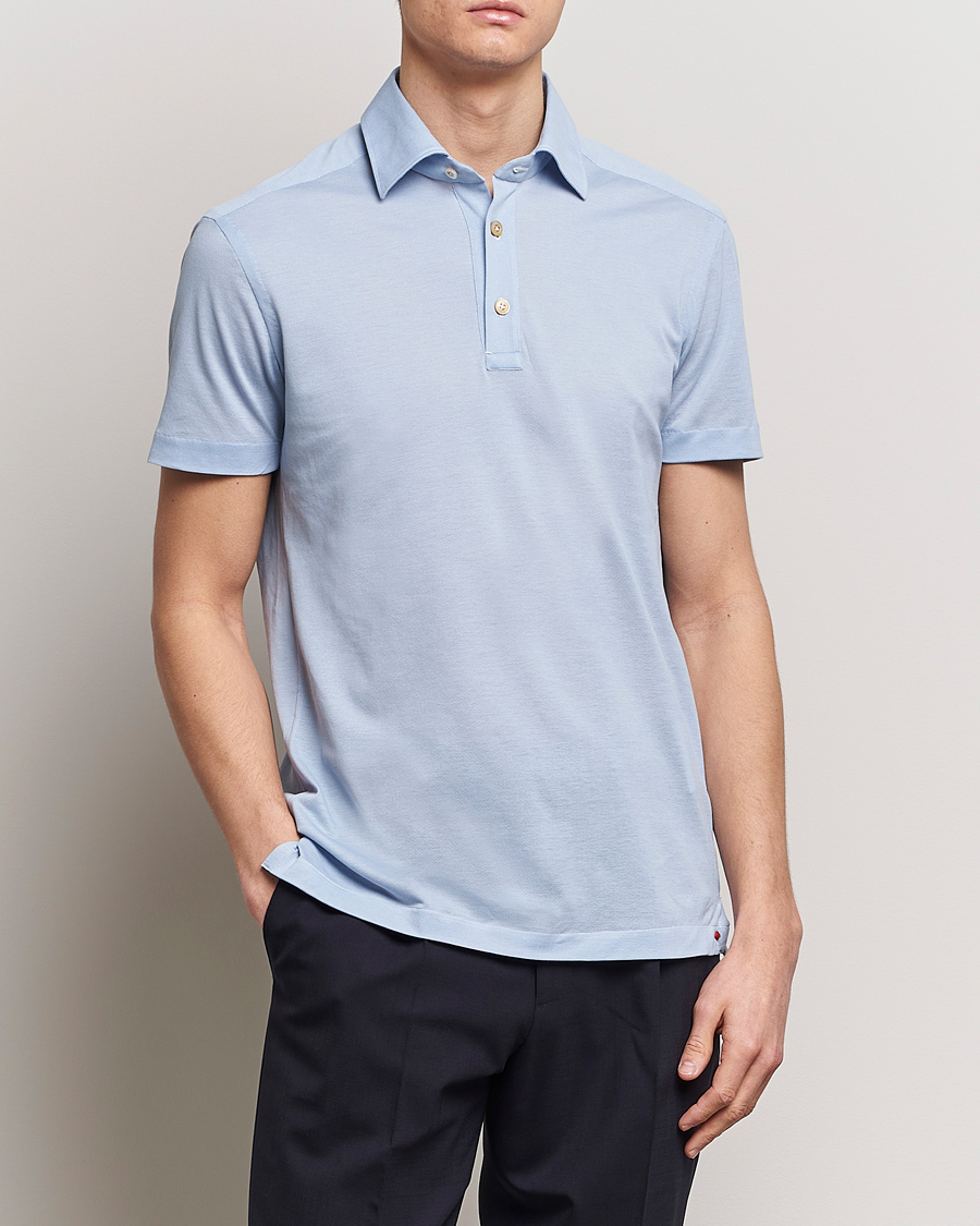 Mies | Pikeet | Kiton | Short Sleeve Jersey Polo Light Blue