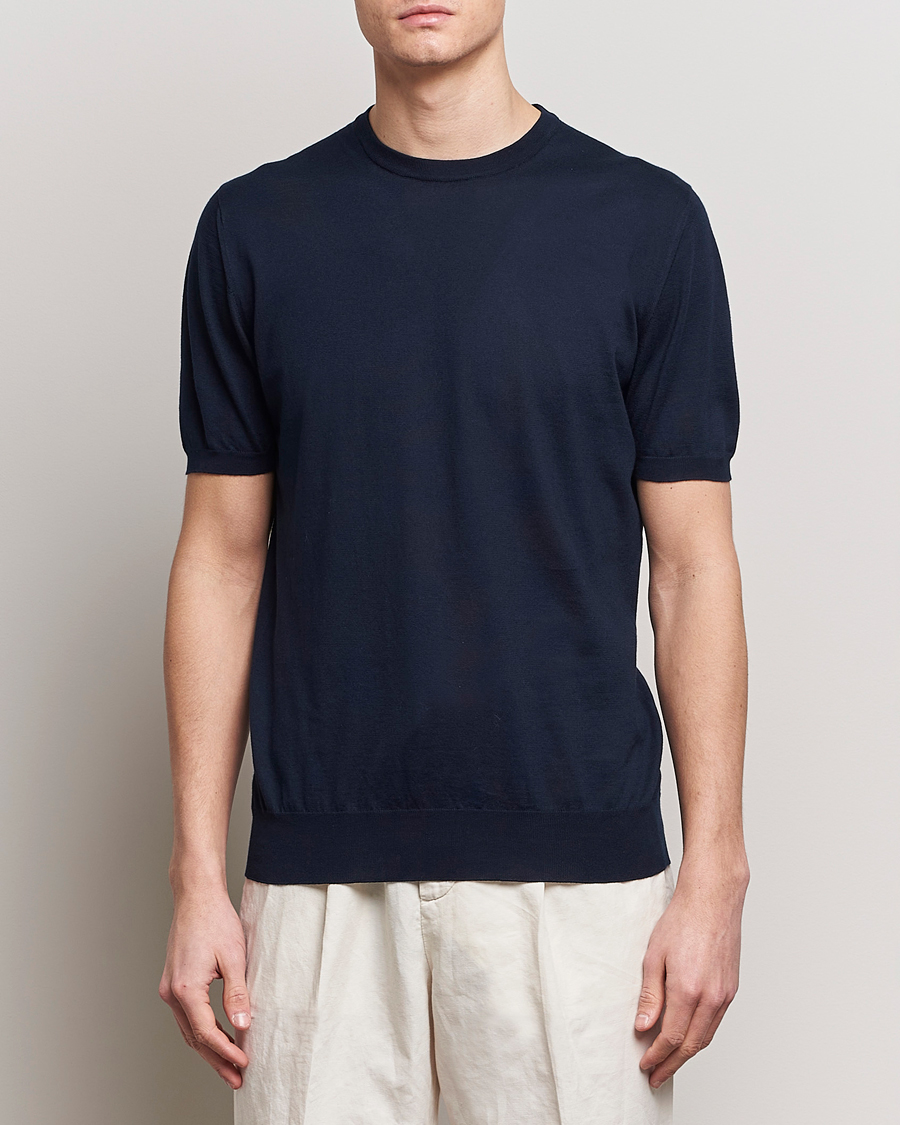 Mies |  | Kiton | Sea Island Cotton Knit T-Shirt Navy