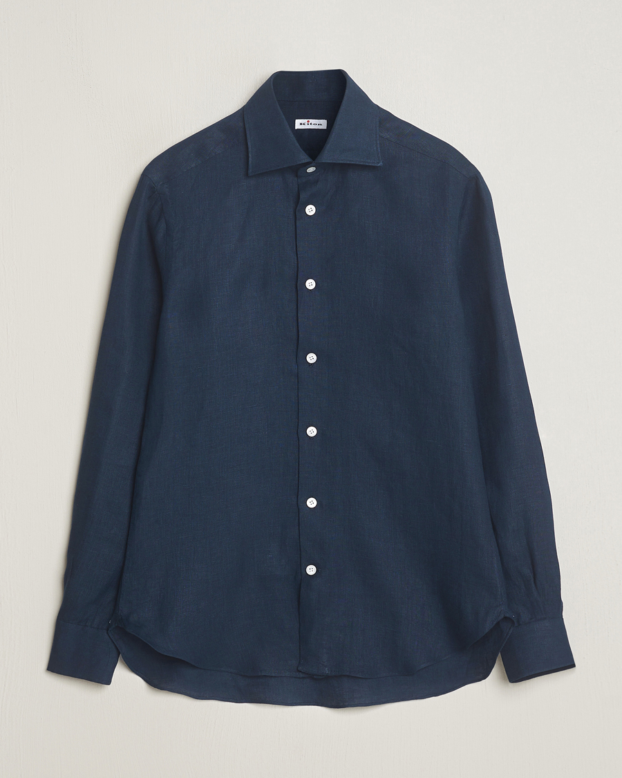 Mies | Kauluspaidat | Kiton | Linen Sport Shirt Navy