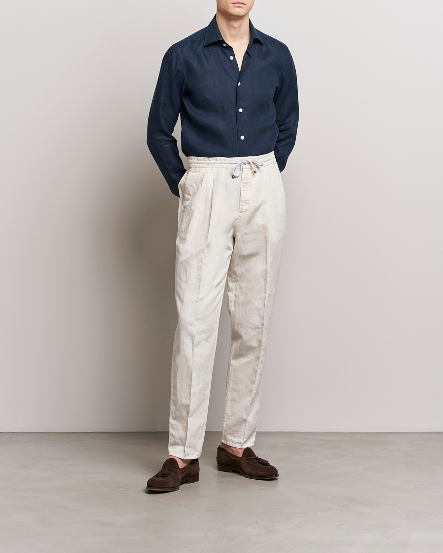 Mies | Kauluspaidat | Kiton | Linen Sport Shirt Navy