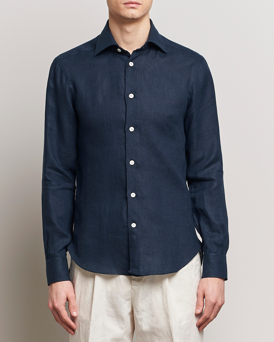 Mies | Kauluspaidat | Kiton | Linen Sport Shirt Navy