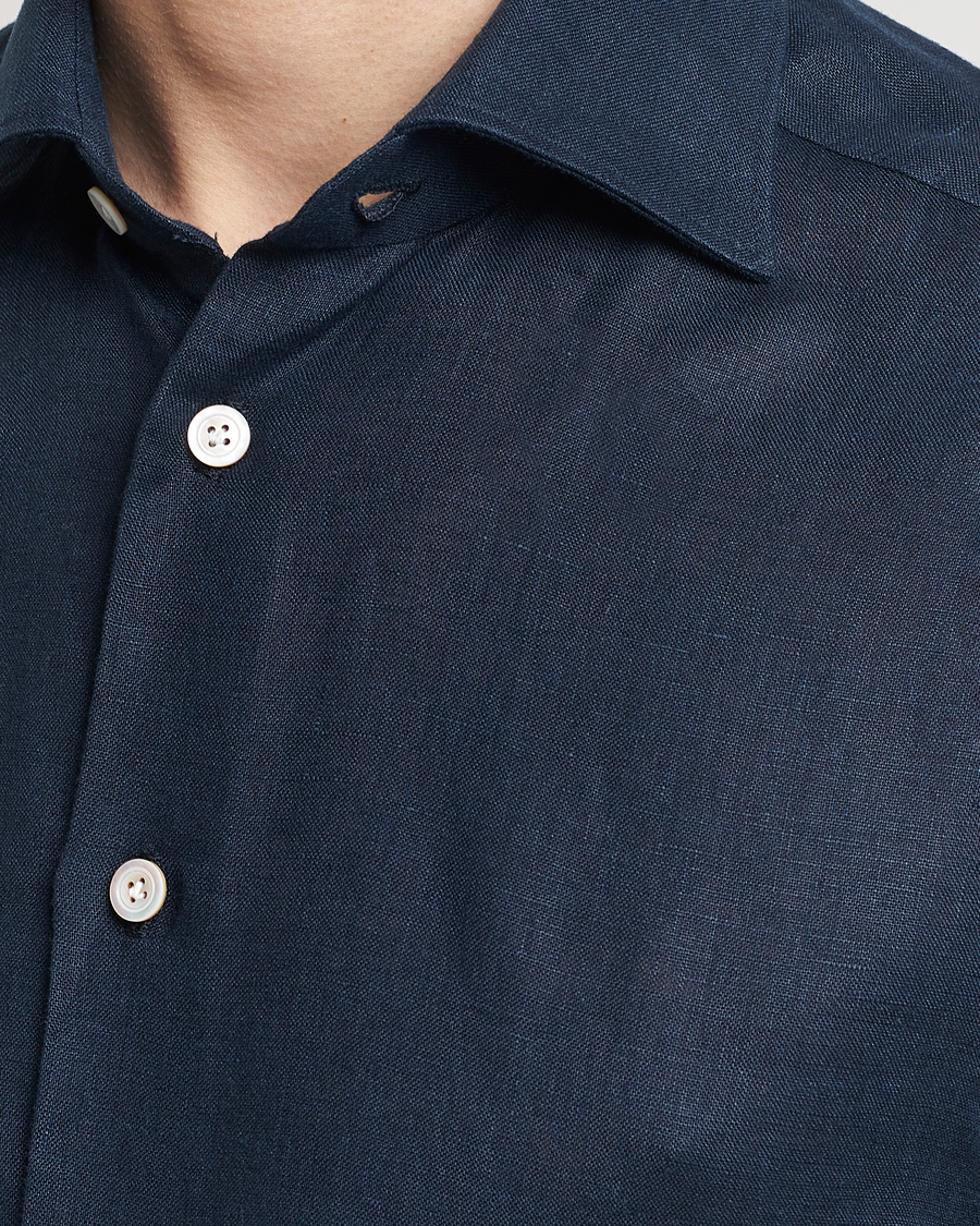 Mies | Kauluspaidat | Kiton | Linen Sport Shirt Navy