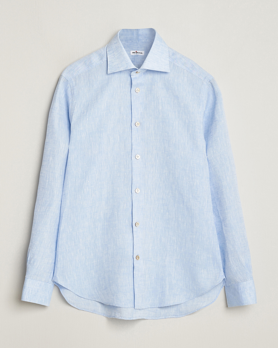 Mies | Kauluspaidat | Kiton | Linen Sport Shirt Light Blue