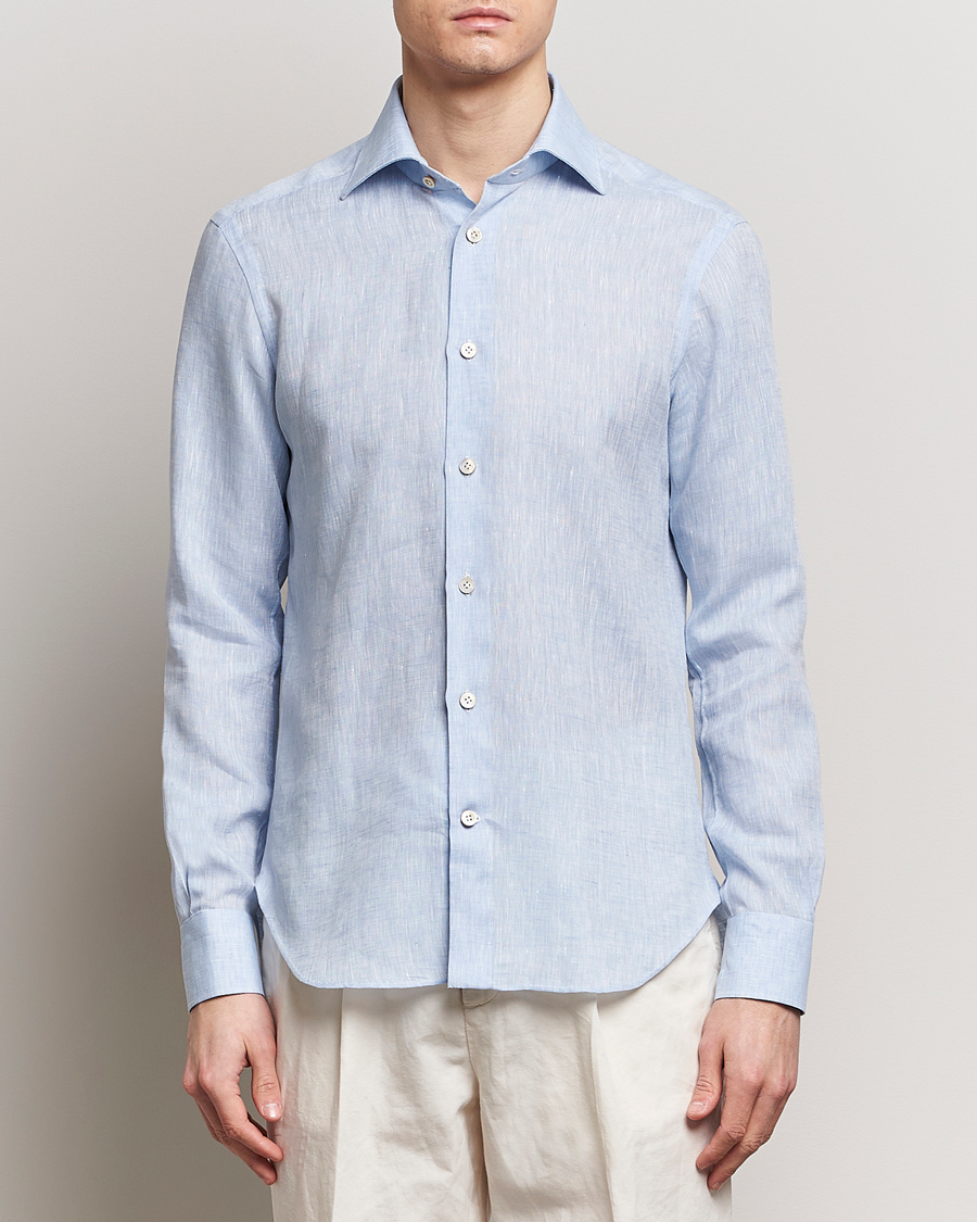 Mies | Italian Department | Kiton | Linen Sport Shirt Light Blue