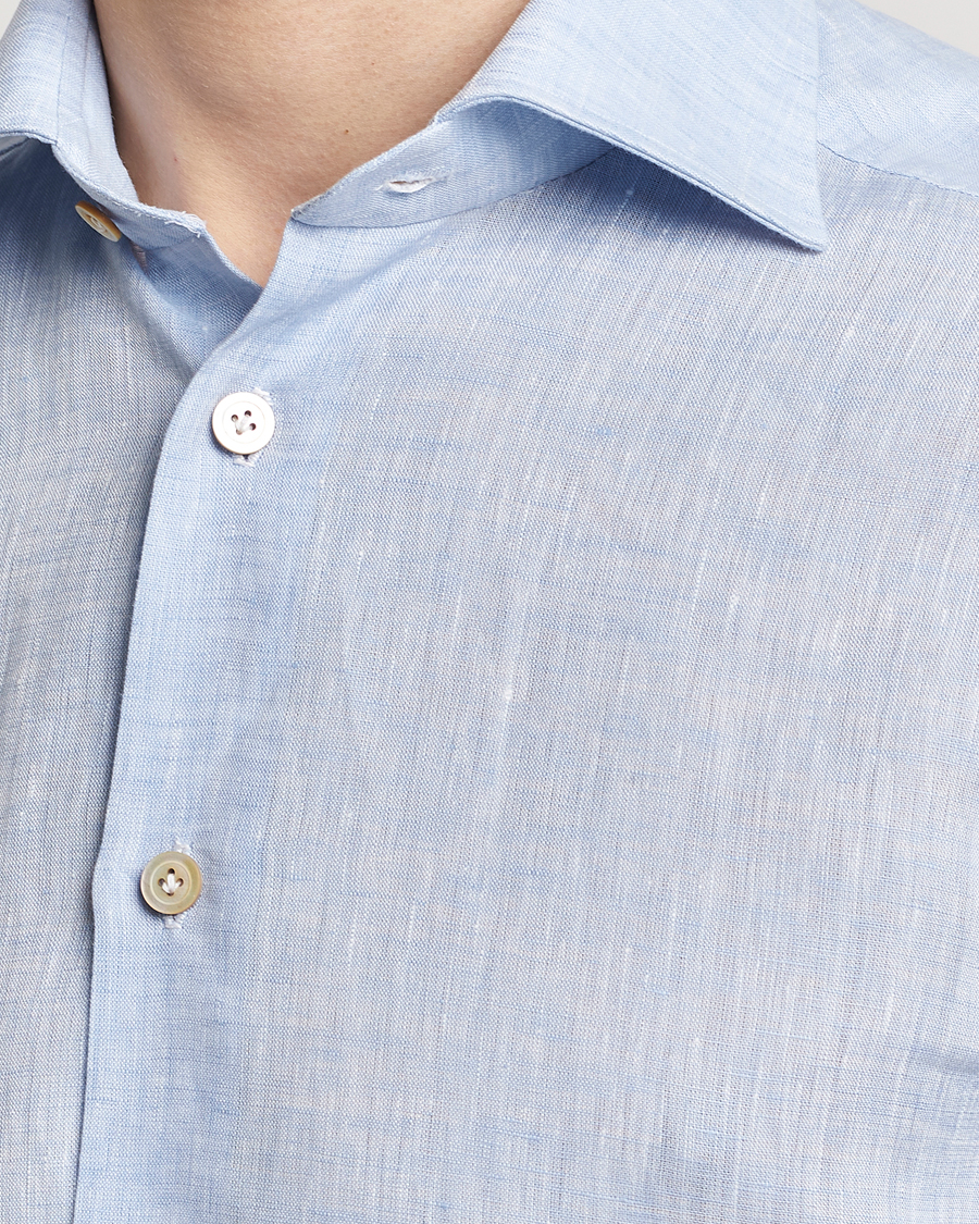 Mies | Kauluspaidat | Kiton | Linen Sport Shirt Light Blue