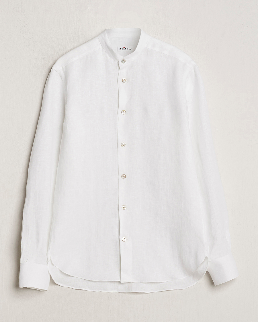 Mies | Kauluspaidat | Kiton | Linen Guru Collar Shirt White