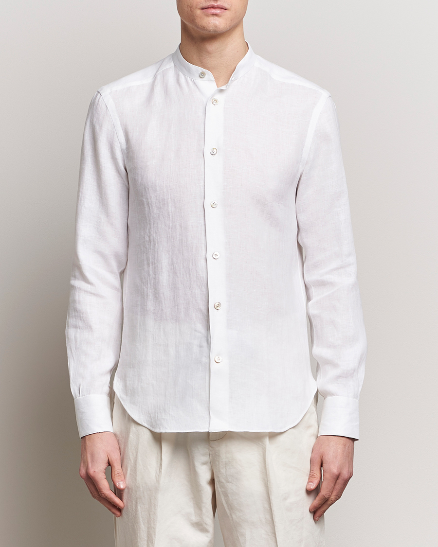 Mies |  | Kiton | Linen Guru Collar Shirt White