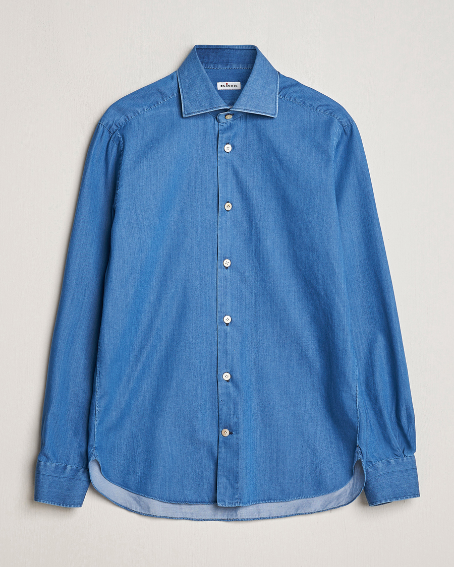 Mies | Kauluspaidat | Kiton | Slim Fit Denim Shirt Light Indigo