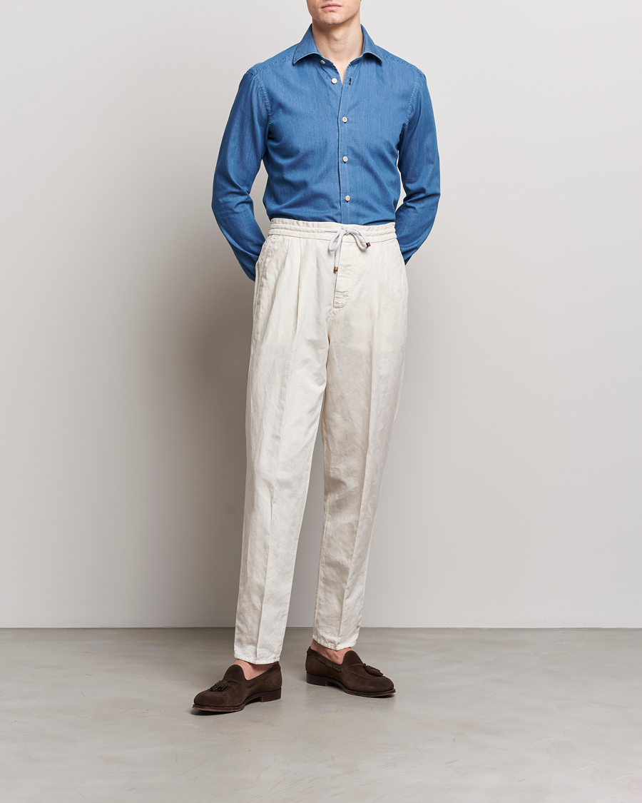 Mies | Kauluspaidat | Kiton | Slim Fit Denim Shirt Light Indigo