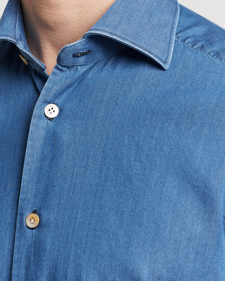 Mies | Kauluspaidat | Kiton | Slim Fit Denim Shirt Light Indigo
