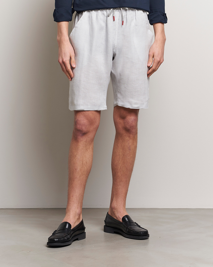 Mies | Pellavashortsit | Kiton | Linen Drawstring Shorts Light Grey