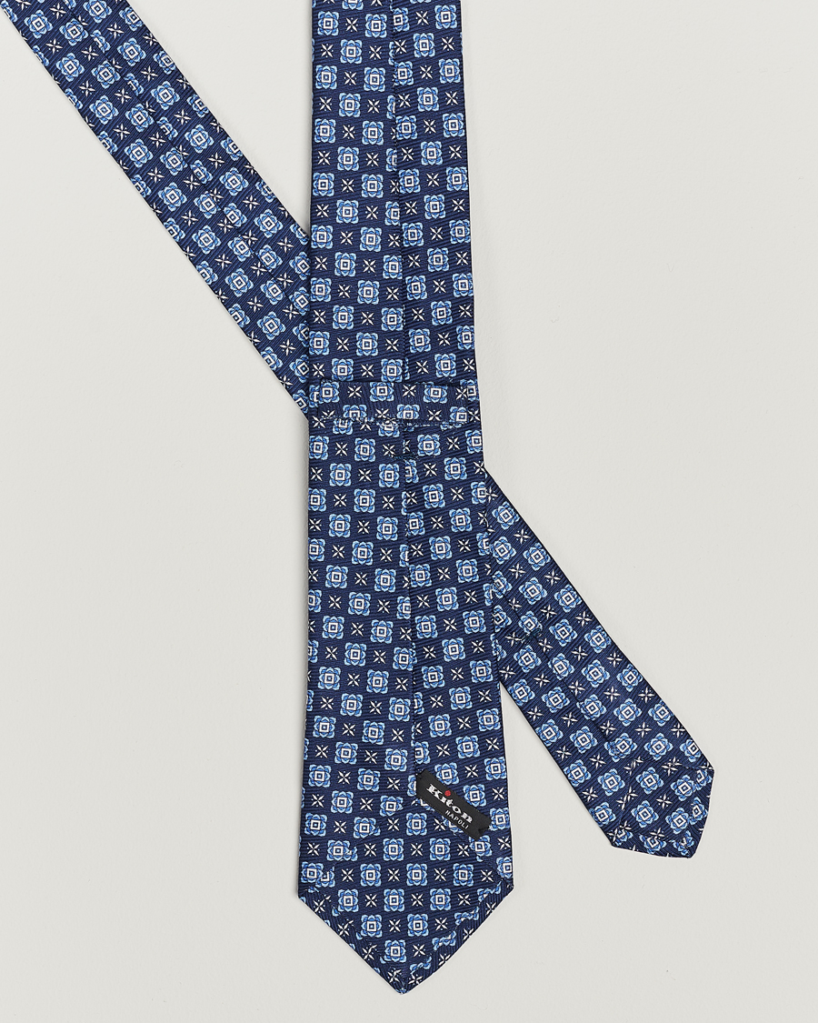 Mies | Kiton Printed Medallion Silk Tie Navy | Kiton | Printed Medallion Silk Tie Navy