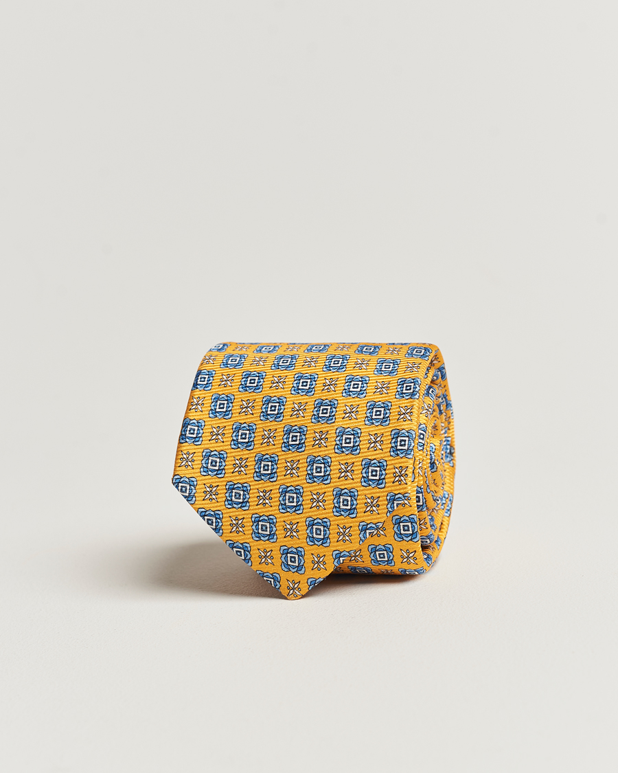Mies | Kiton Printed Medallion Silk Tie Yellow | Kiton | Printed Medallion Silk Tie Yellow