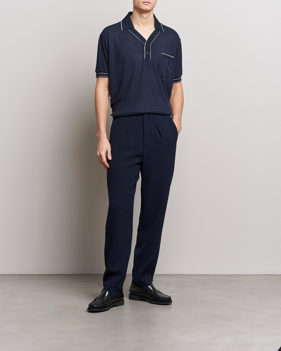 Mies | Housut | Giorgio Armani | Pleated Rib Wool Trousers Navy