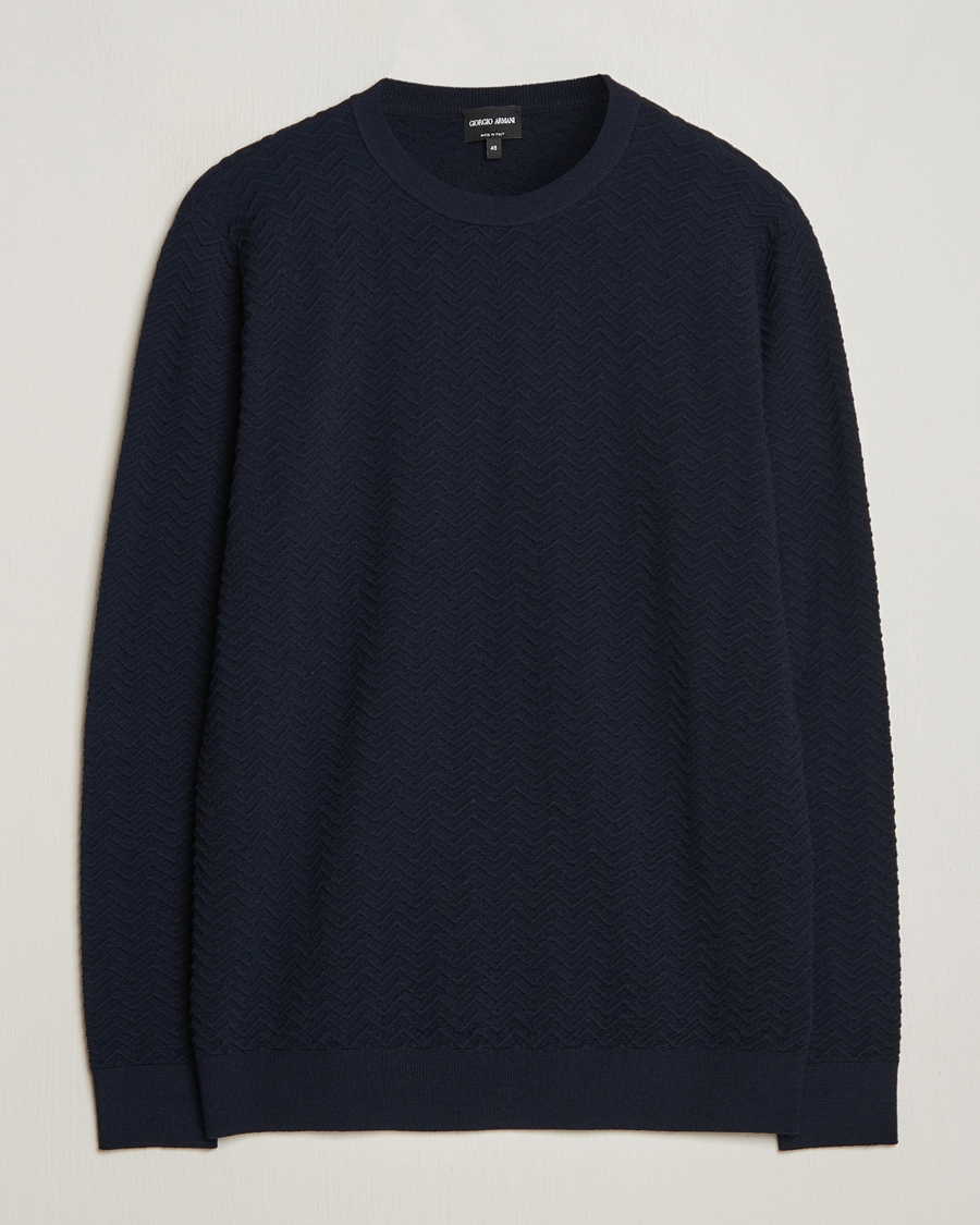 Mies | Puserot | Giorgio Armani | Wool Chevron Pullover Navy
