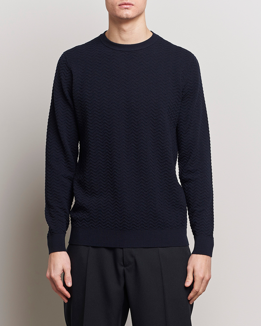 Mies | Puserot | Giorgio Armani | Wool Chevron Pullover Navy
