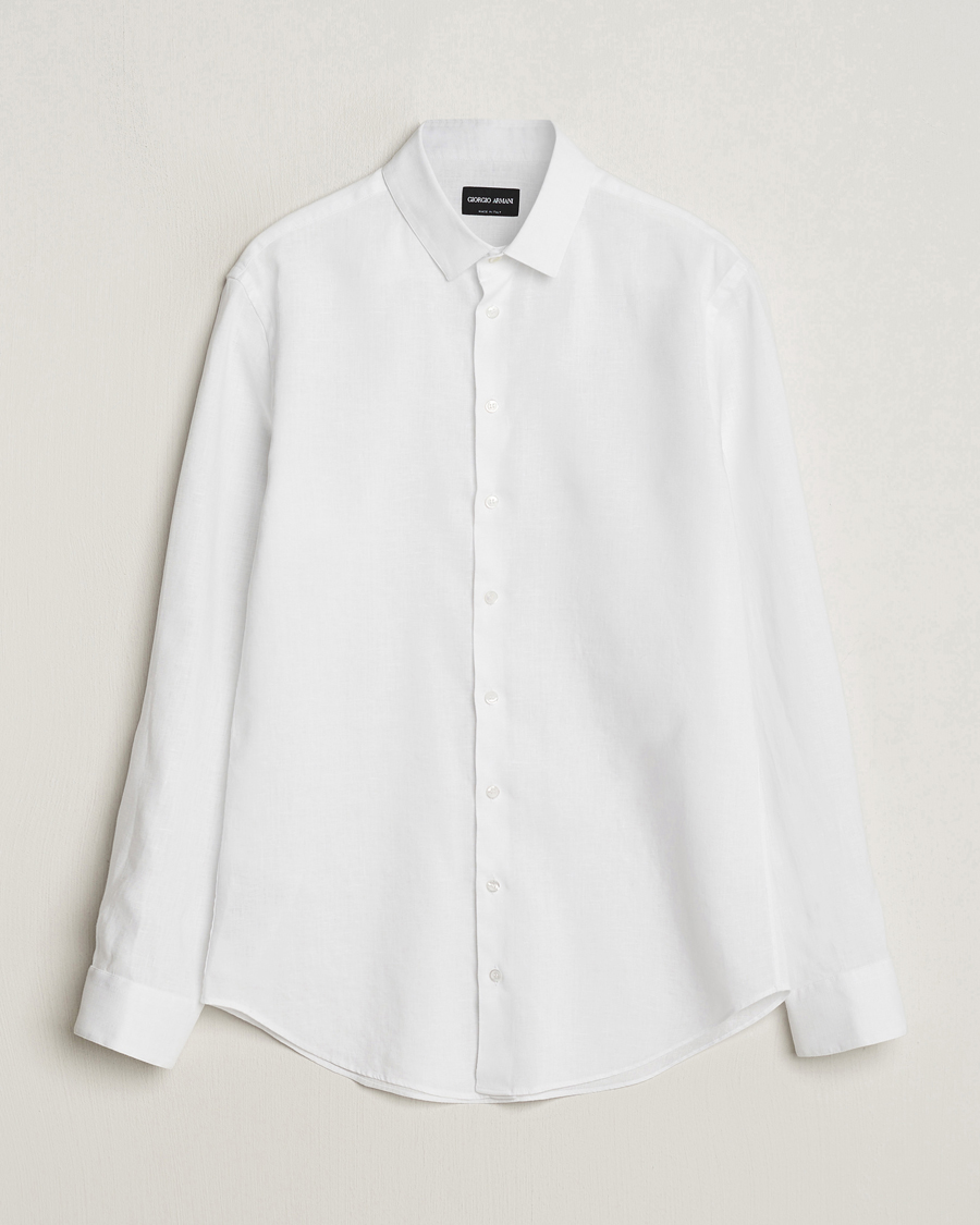Mies | Kauluspaidat | Giorgio Armani | Slim Fit Linen Shirt White