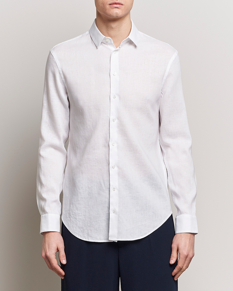 Mies | Quiet Luxury | Giorgio Armani | Slim Fit Linen Shirt White