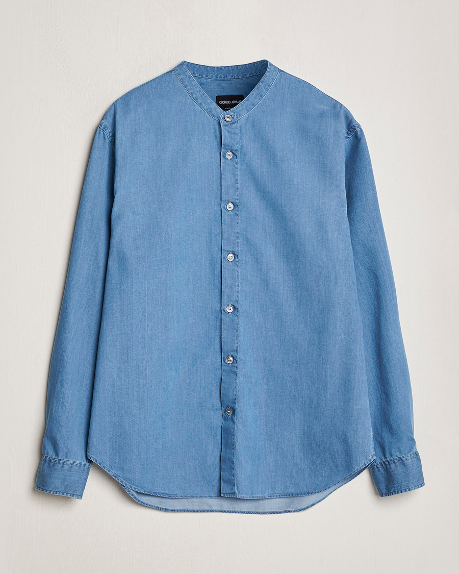 Mies | Kauluspaidat | Giorgio Armani | Slim Fit Denim Guru Collar Shirt Light Indigo